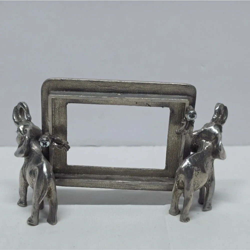 Vintage Metal Elephants Holding Photo Frame MCM Style Boho Hollywood Regency